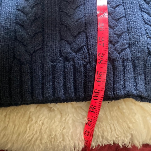 Men's Blue Cable Knit Sweater with suede elbow patches - Picture 7 of 8
